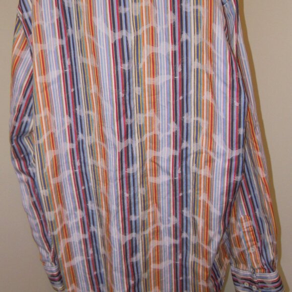 Bugatchi Uomo Men's Long Sleeve Flip Cuff Button Shirt Size XL EUC Striped Exc - Picture 4 of 8